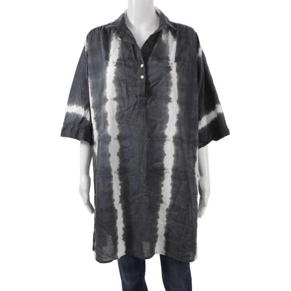 Cali Dreaming Womens Tunic Striped Multicolor Cotton Blend Short Sleeve Size L